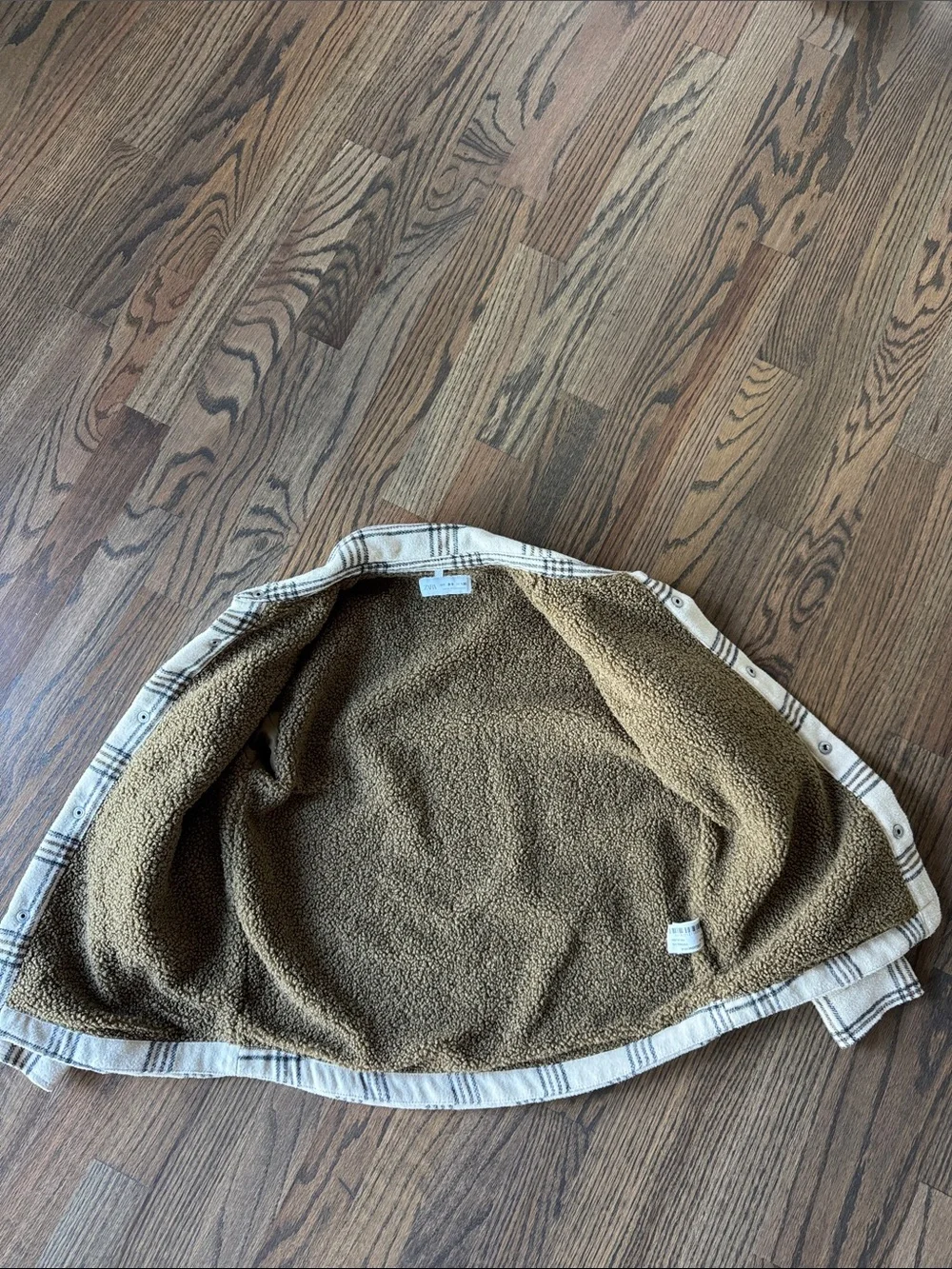 Boys Zara Cream & Black Plaid Sherpa-Lined Shacket